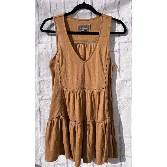 Anthropologie Women's Tan V Neck Loose fit Lagenlook Tank Blouse Size M - Picture 1 of 8